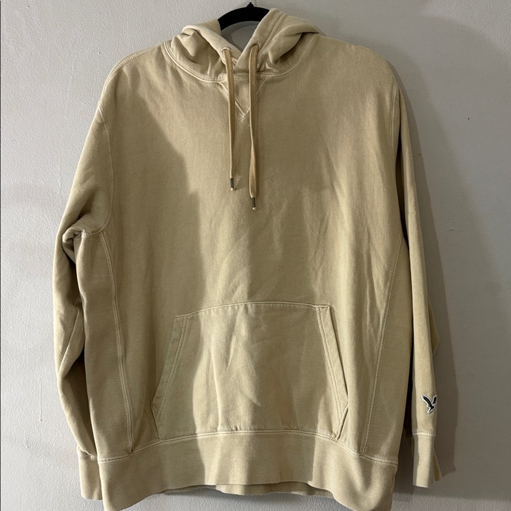 American Eagle Super Soft Hoodie Beige Pullover Kangaroo Pocket Cozy‎ - Size L - Picture 2 of 8